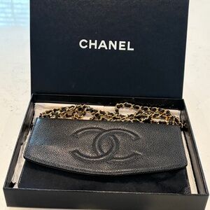 Chanel Black Caviar Leather CC timeless wallet on chain